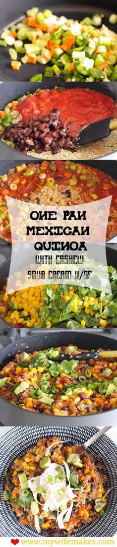 
                    
                        100% Vegan & Gluten-Free Recipe for One-Pan Mexican Quinoa - all done in under 30 minutes! Topped with homemade cashew sour cream. Yum! #vegan #veganfood #vegetarian #glutenfree #recipe #cooking
                    
                