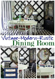 
                    
                        Need dining room inspiration? This Vintage Modern Rustic dining room is full of character and easy ideas. Vintage-Modern-Rustic Dining Room via RainonaTinRoof.com
                    
                