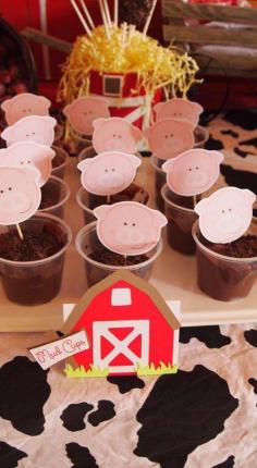 
                    
                        Pigs in mud pudding at a farm themed baby shower party! See more party ideas at CatchMyParty.com!
                    
                