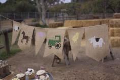 
                    
                        Burlap banner at a farm birthday party! See more party ideas at CatchMyParty.com!
                    
                