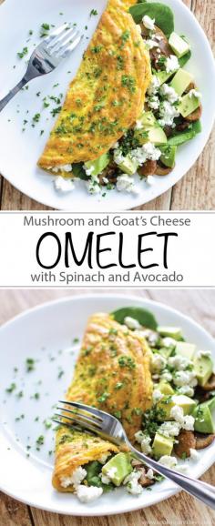 
                    
                        Mushroom and Goat's Cheese Omelet with Spinach and Avocado is the perfect protein-packed, gluten-free, dairy-free breakfast! | www.cookingandbee...
                    
                