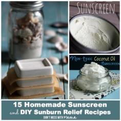 
                    
                        15 Homemade Sunscreen and Sunburn Relief REeipes #homemade #diy #sunburn #sunscreen
                    
                