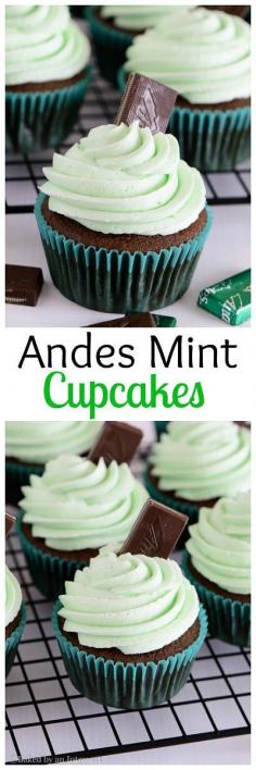 
                    
                        Andes Mint Cupcakes - The best homemade chocolate cupcakes topped with thick and creamy mint frosting. These cupcakes taste just like the Andes mint candy!
                    
                