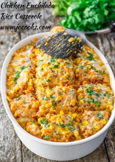 
                    
                        Chicken Enchilada Rice Casserole - all the makings of a chicken enchilada but with rice. It's simply delicious!
                    
                