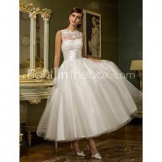 
                    
                        Wedding Dress A Line Ankle Length Tulle Jewel Bridal Gown With Beading Appliques
                    
                