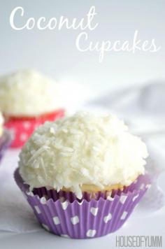 
                    
                        Coconut Cupcakes.  A moist white coconut cake with a creamy coconut filling and coconut frosting on top! | cupcakesandkalech...
                    
                