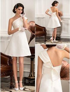 
                    
                        Wedding Dress A Line Knee Length Satin One Shoulder Little White With Bow - USD $ 99.99
                    
                