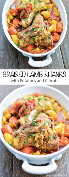 
                    
                        (Easter) Braised Lamb Shanks with Carrots and Potatoes perfect for Sunday dinner or brunch! | www.cookingandbee...
                    
                