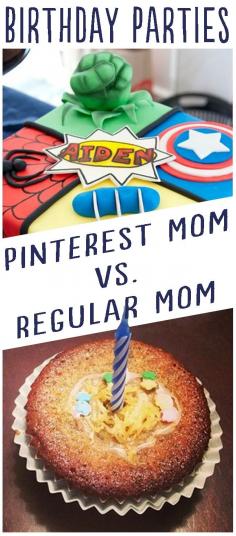 
                    
                        When it comes to planning your kid's birthday party, are you a Pinterest mom, or a regular mom? See the hilarious side-by-side comparison by HollowTreeVentures on momdotme! motherhood | parenting humor | funny list
                    
                