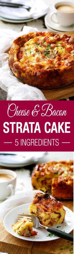 
                    
                        Cheese Bacon Strata Cake (Savoury Bread Pudding / Bread Bake) - made with just bread, eggs, milk, cheese and bacon. Great make ahead for feeding a crowd!
                    
                
