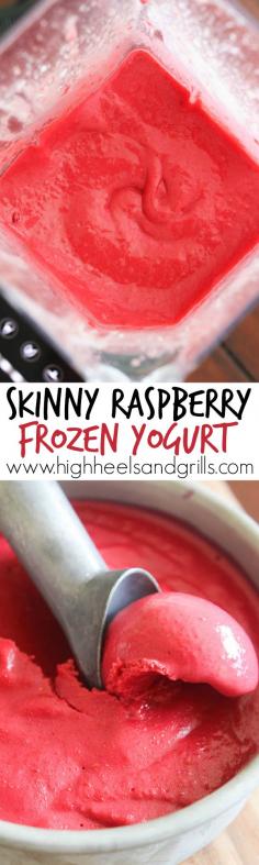 
                    
                        Skinny Raspberry Frozen Yogurt Collage - Requires just 4 ingredients, low-cal, and sweetened with only honey. This is so good and you'd never guess it was healthy by how it tastes!
                    
                