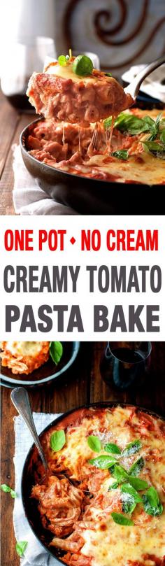 
                    
                        One Pot Creamy Tomato Chicken Pasta Bake - irresistibly creamy but made with NO cream. All made in one pot, even the pasta! #onepot #pasta #fast #easy #dinner #creamy
                    
                