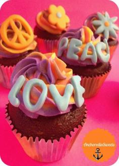 
                    
                        Peace & Love, multi-colored cupcakes, Flower Power cupcakes
                    
                