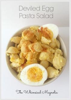 
                    
                        Have eggs everywhere? Deviled Egg Pasta Salad is a hit at a picnic or pot luck- The Whimsical Magnolia
                    
                