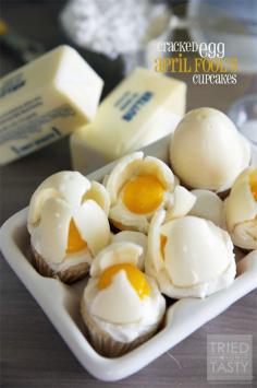 
                    
                        Cracked Egg April Fool's Cupcakes - Ever wanted to play a trick on your family, friends, co-workers or neighbors? These Cracked Egg April Fool's Cupcakes are the perfect trick AND treat! | Tried and Tasty
                    
                
