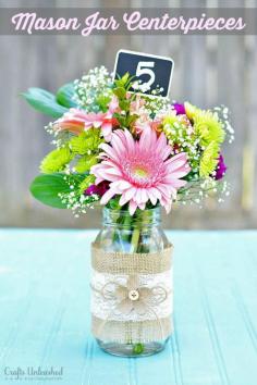 
                    
                        DIY Burlap & Lace Mason Jar Centerpieces
                    
                