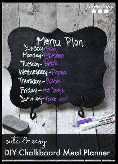 
                    
                        Make your own DIY Chalkboard Menu Board. So easy and cute too! Lots of ways to personalize this project for your home.
                    
                