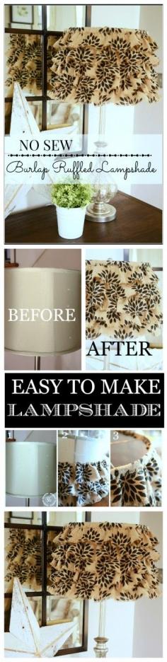 
                    
                        NO SEW RUFFLED BURLAP LAMPSHADE dig out those old lampshades and upscale them
                    
                