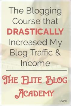 
                    
                        Elite Blog Academy - This course changed my blogging life! I'm now getting over a half million page views per month and my blog earnings have risen substantially, too. In this course, Ruth shares her top secret Pinterest and Facebook marketing plans. It's made all the difference for me, and could for you, too.
                    
                