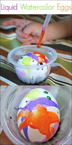 
                    
                        Liquid Watercolor Decorated Eggs - Using droppers and liquid watercolors to create vibrantly colored eggs.
                    
                