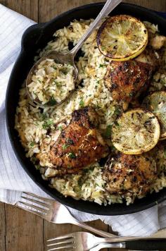 
                    
                        One Pot Greek Chicken with Lemon Rice - even the rice is cooked right in the same pan as the chicken!
                    
                