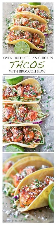 
                    
                        Oven-Fried Korean Chicken Tacos | www.cookingandbee... | Justine | Cooking and Beer
                    
                