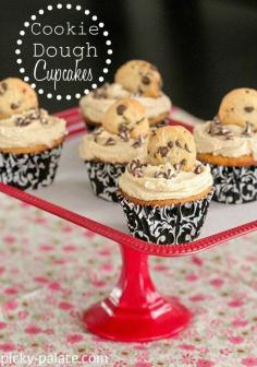 
                    
                        White Chocolate Cupcakes with Cookie Dough Frosting!
                    
                