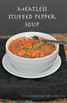 
                    
                        Meatless Stuffed Pepper Soup - tastes just like the real thing!
                    
                