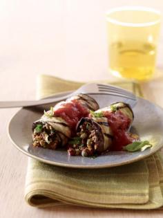 
                    
                        Vegetarian and Vegan Grilled Eggplant Involtini (add in ground beef for filling) - added ground beef and broiled eggplant instead of grilling. YUM! Love the hit of salt/brine from the olives. Used tapanade instead of olives.
                    
                