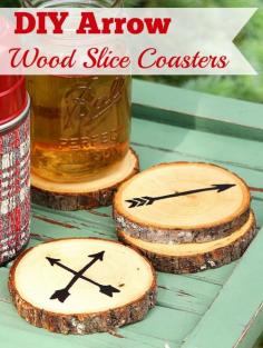
                    
                        Super easy DIY Arrow Coasters made from craft store wood slices.  No fancy wood burning tools required.  Includes free printable templates for the arrows!
                    
                