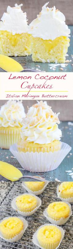 
                    
                        In these Lemon Coconut Cupcakes a moist coconut cupcake that is made with both dried coconut and coconut milk is filled with lemon curd and then topped with a coconut Italian Meringue Buttercream.  And then topped off with some more toasted coconut.
                    
                