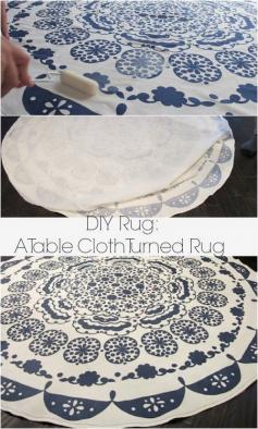 
                    
                        An easy way to turn a table cloth in to a rug: A DIY Anthropologie rug tutorial on Dream Book Design
                    
                