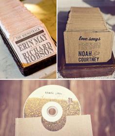 
                    
                        soundtrack wedding favors. this is way cute and probably not as expensive as a lot of other wedding favors.
                    
                