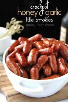 
                    
                        Crockpot Honey Garlic Little Smokies Sausages - FamilyFreshMeals.com --- The best recipe for little weenies, EVER!
                    
                