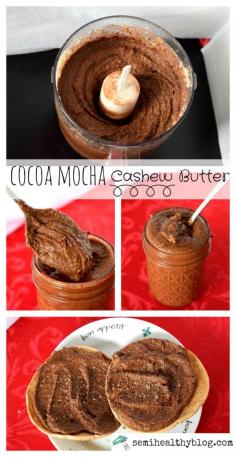 
                    
                        cocoa mocha cashew butter is perfect on toast, crackers, a whole wheat tortilla or right out of the jar! via Diary of a Semi-Health Nut at semihealthyblog.com
                    
                
