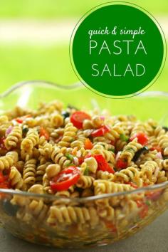 
                    
                        This quick simple pasta salad can be made in 15 minutes or less!  It's completely homemade including the dressing!
                    
                