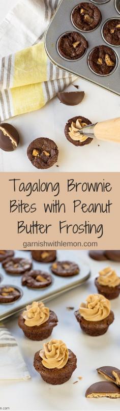 
                    
                        Have extra Girl Scout cookies? Make these easy Tagalong Brownie Bites with Peanut Butter Frosting! ~ www.garnishwithle...
                    
                