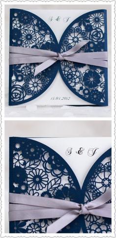 
                    
                        elegant laser cut lace wedding invitations inspired by navy blue and gray wedding color ideas
                    
                