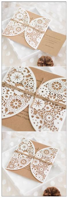 
                    
                        laser cut pocket chic  rustic wedding invitations with burlap
                    
                