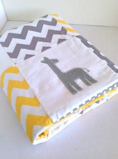 
                    
                        Giraffe Baby Quilt  in Yellow and Grey
                    
                