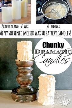 
                    
                        Apply softened wax to battery candles.  Perfect to use outdoors!  Easy how to DIY project. Country Design Style
                    
                