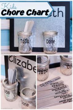 
                    
                        Create this fun and modern kids chore chart system with mason jars and popsicle sticks - great way to manage kids' daily chores and reward them for finishing! StuffedSuitcase.com
                    
                