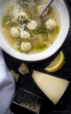 
                    
                        This Italian Wedding Soup made with chicken is light and healthy, but so delicious with buttery Parmesan and a bit of fresh lemon | Taste Love & Nourish | #soup
                    
                