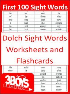 
                    
                        worksheets and flashcards for the first 100 Dolch Sight Words
                    
                