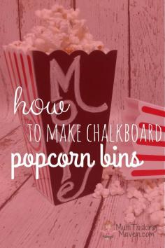 
                    
                        How to Make Chalkboard Popcorn Bins is an easy and inexpensive tutorial for a fun movie night or party favor. Video tutorial included. See it now: multitaskingmaven...
                    
                