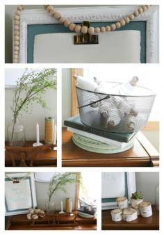 
                    
                        Decorating for summer with soft neutrals.  A neutral summer mantle using vintage finds.  www.thedempsterlo...
                    
                
