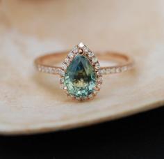 
                    
                        Rose Gold Engagement Ring Teal Blue Green by EidelPrecious on Etsy
                    
                