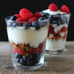 
                    
                        Quick and easy prep for this healthy and yummy holiday-perfect breakfast  snack - Red, white and blue vanilla yogurt parfait! My kids would eat this everyday if they could!
                    
                