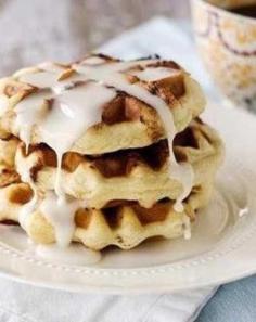 
                    
                        Recipe for Cinnamon Roll Waffles with Cream Cheese Glaze - These waffles are sure to change up the weekend cinnamon roll routine. Your not even gonna believe how easy they are to make!
                    
                