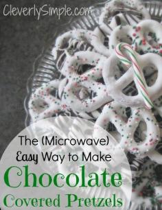 
                    
                        This is the easiest way to make those delicious chocolate covered pretzels!  Great tips on how to melt the chocolate in the microwave!
                    
                